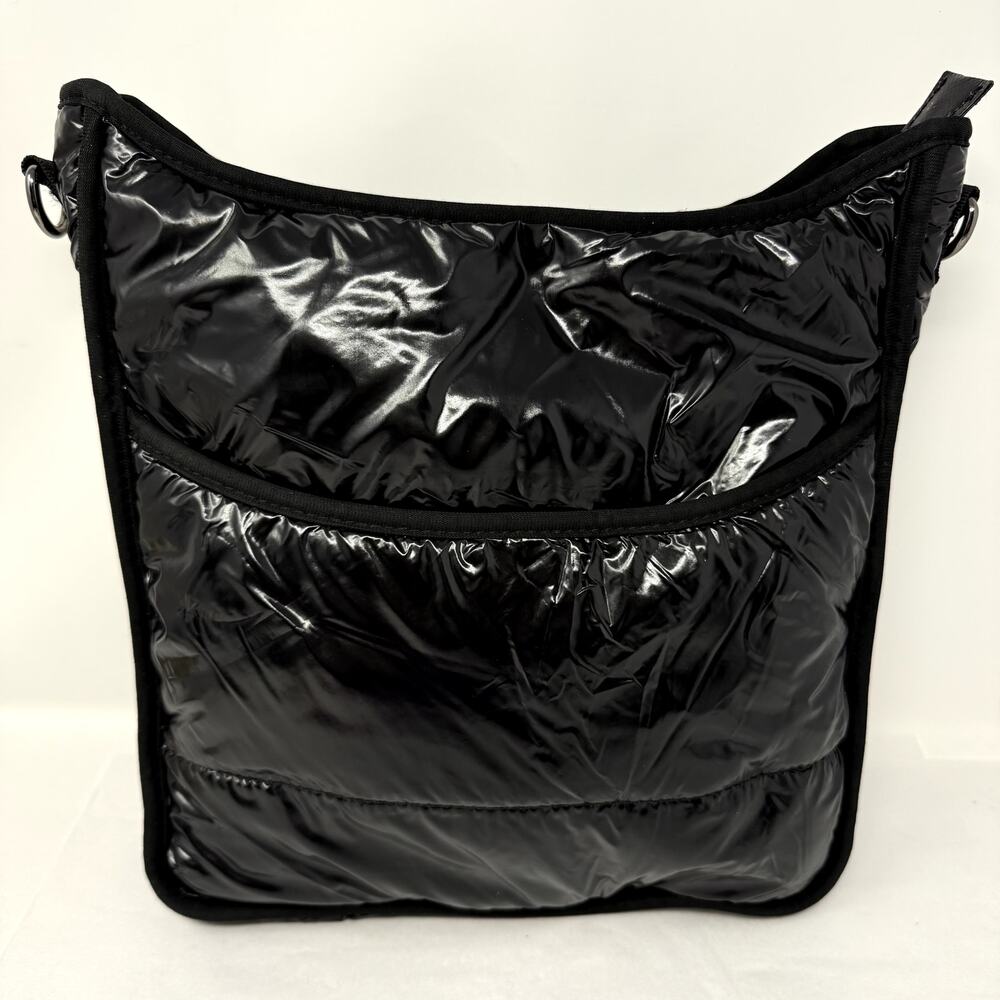 Ah-Dorned Black Quilted Puffer Crossbody Bag Nylon Zip Top No Strap